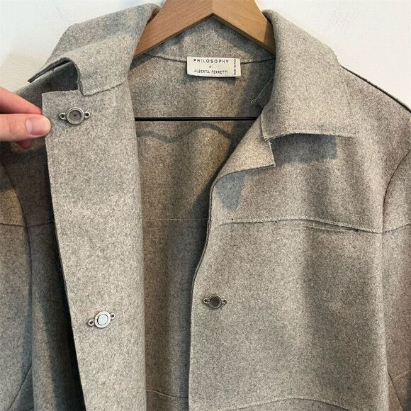 Philosophy di Alberta Ferretti Women's Gray Wool Blend Cropped Jacket M - Picture 3 of 7